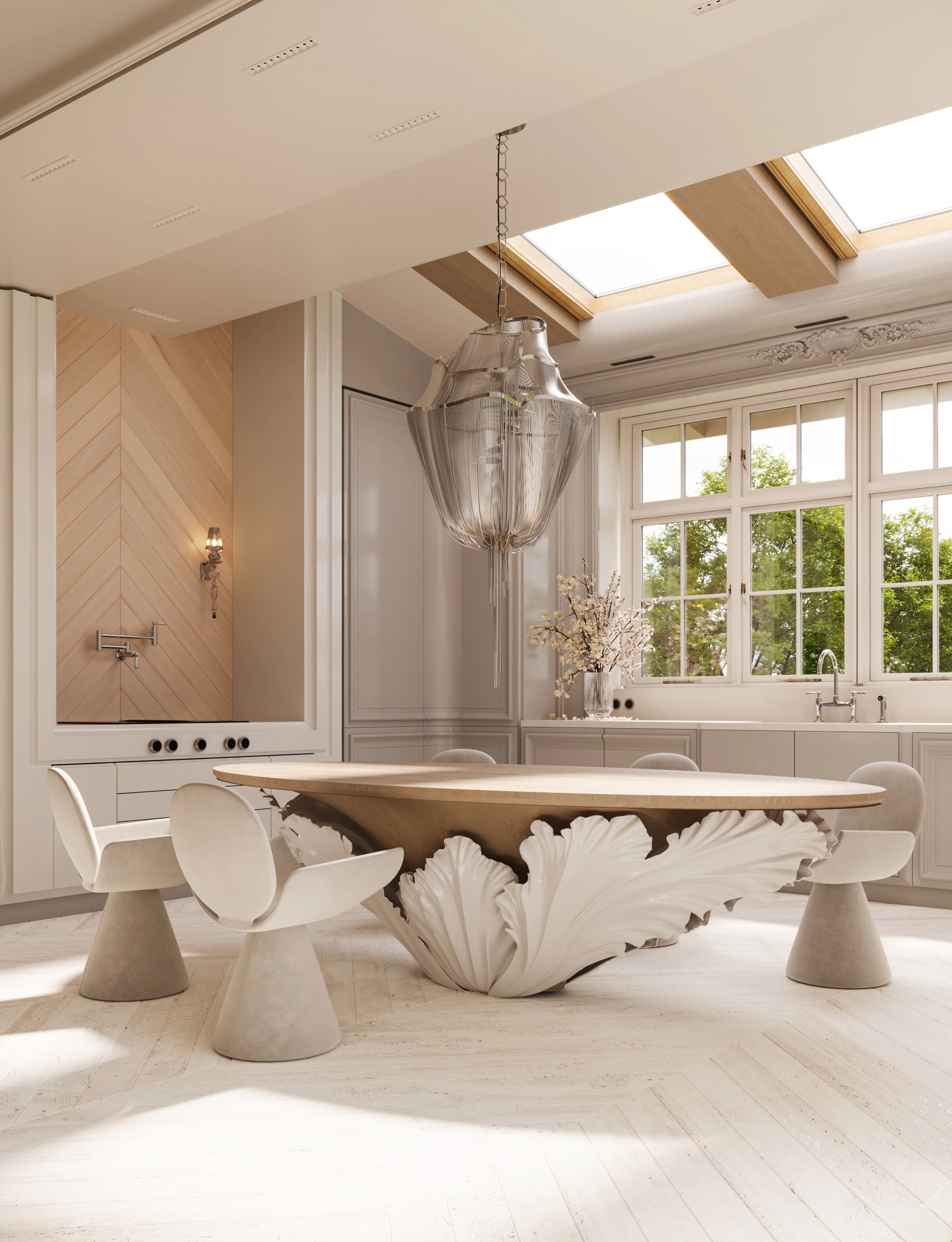 Powder room with Baroque glass mirror