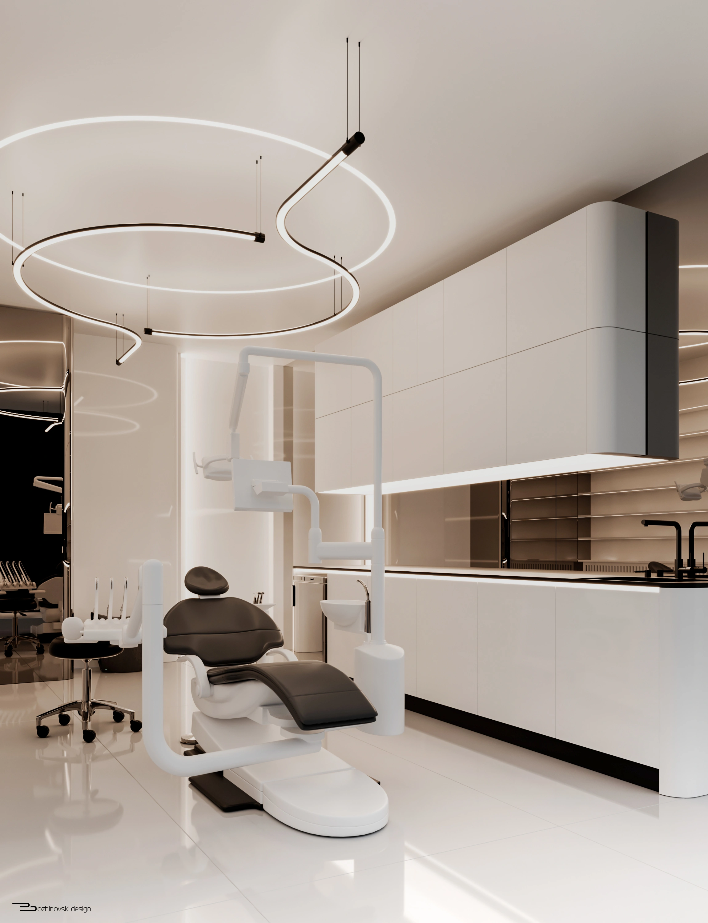 Treatment room with suspended circular light