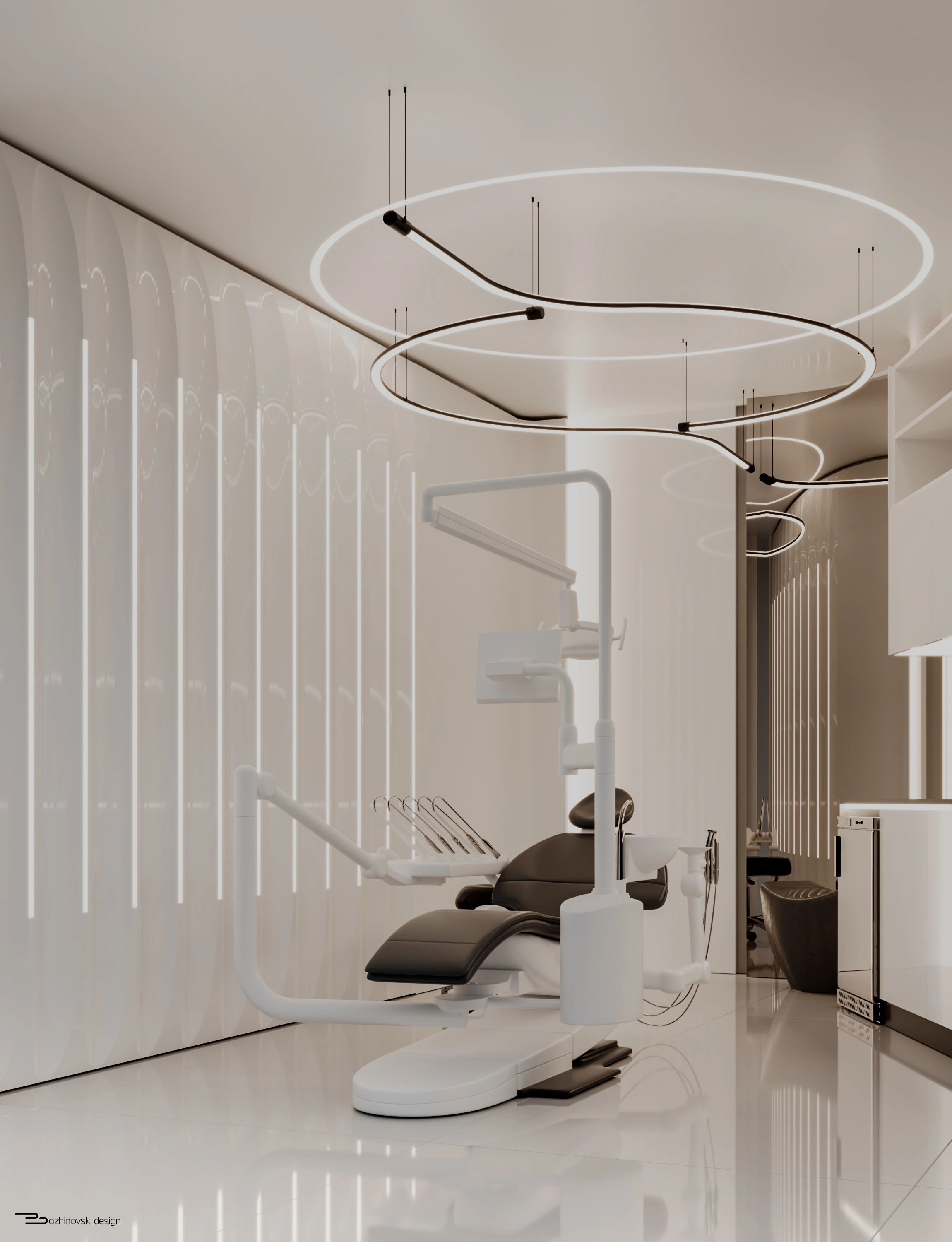 High-gloss fluted wall in the treatment room