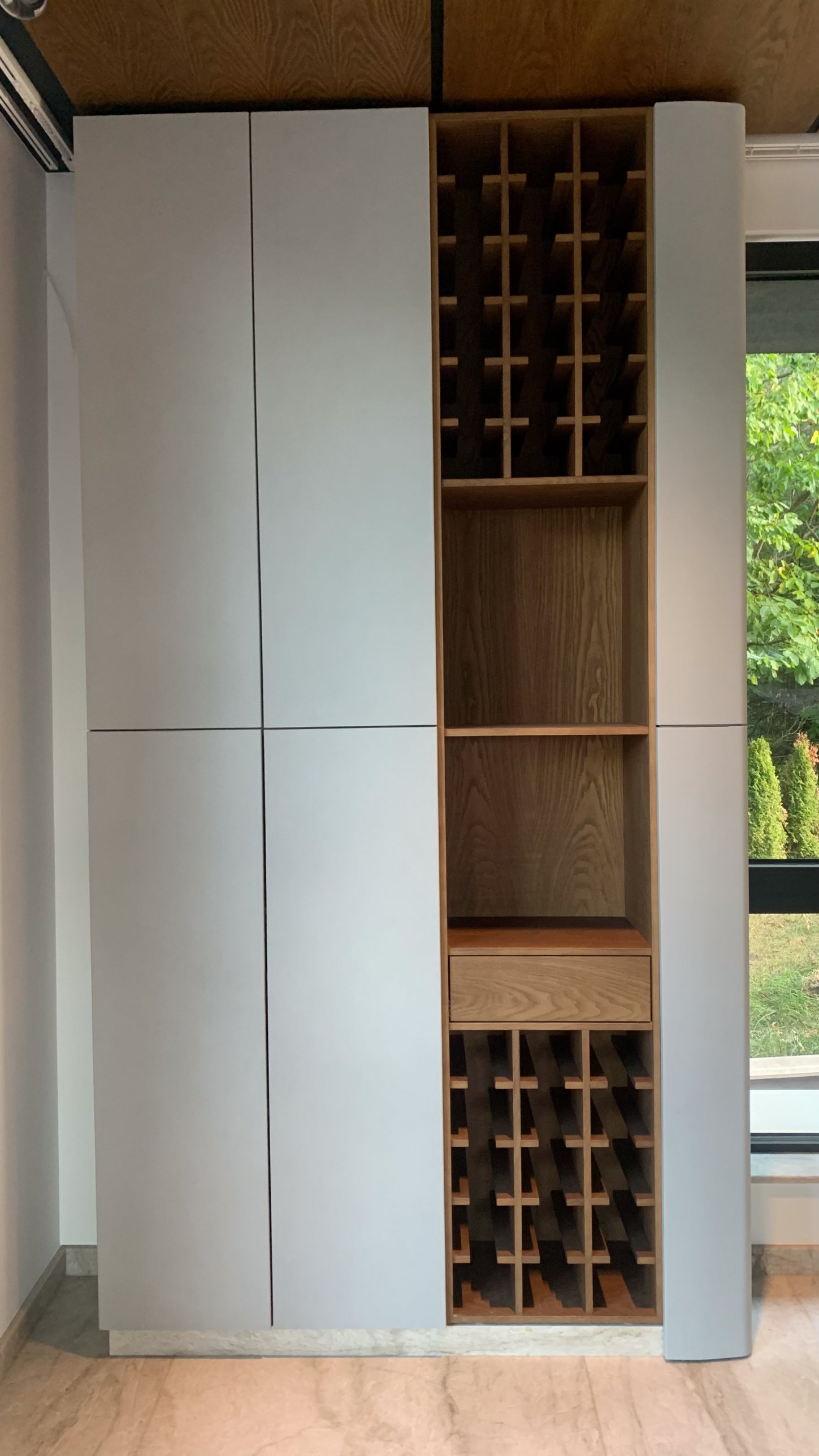 The wine rack built into the joinery