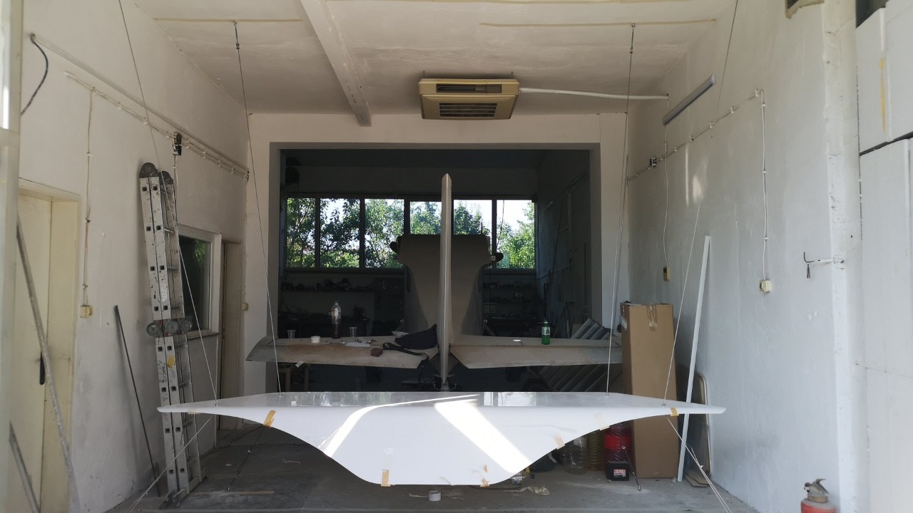 The reception desk seen end-on in the workshop