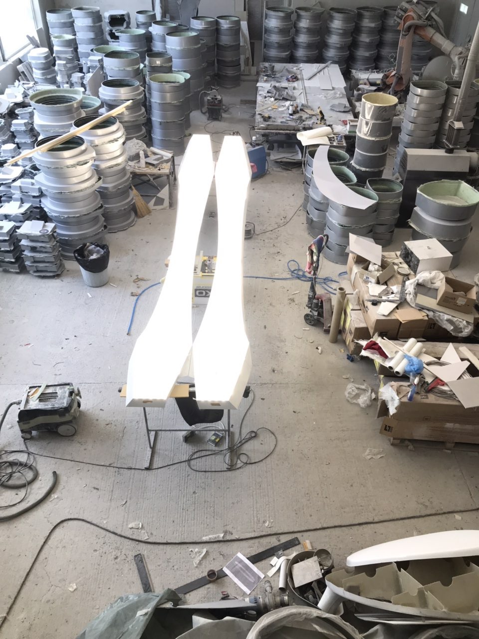 The lighting sculpture lit for testing